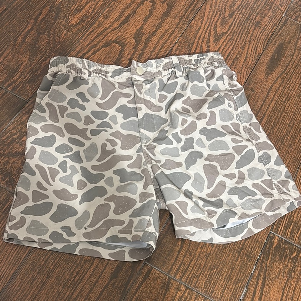 Beige and Gray Camouflage Shorts